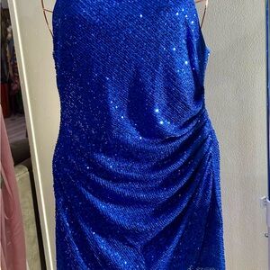 Eye Candy One Shoulder Blue Sequin Dress